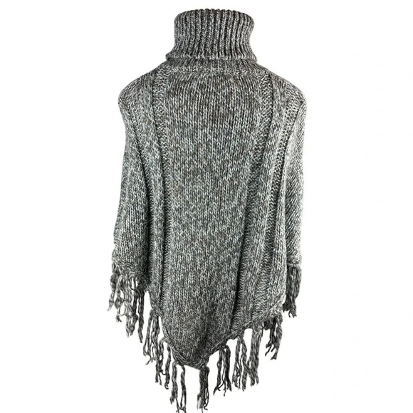 Inis Crafts 100% Merino Wool Poncho Sweater Cape Fringe Brown Irish Made S/M - Picture 15 of 16